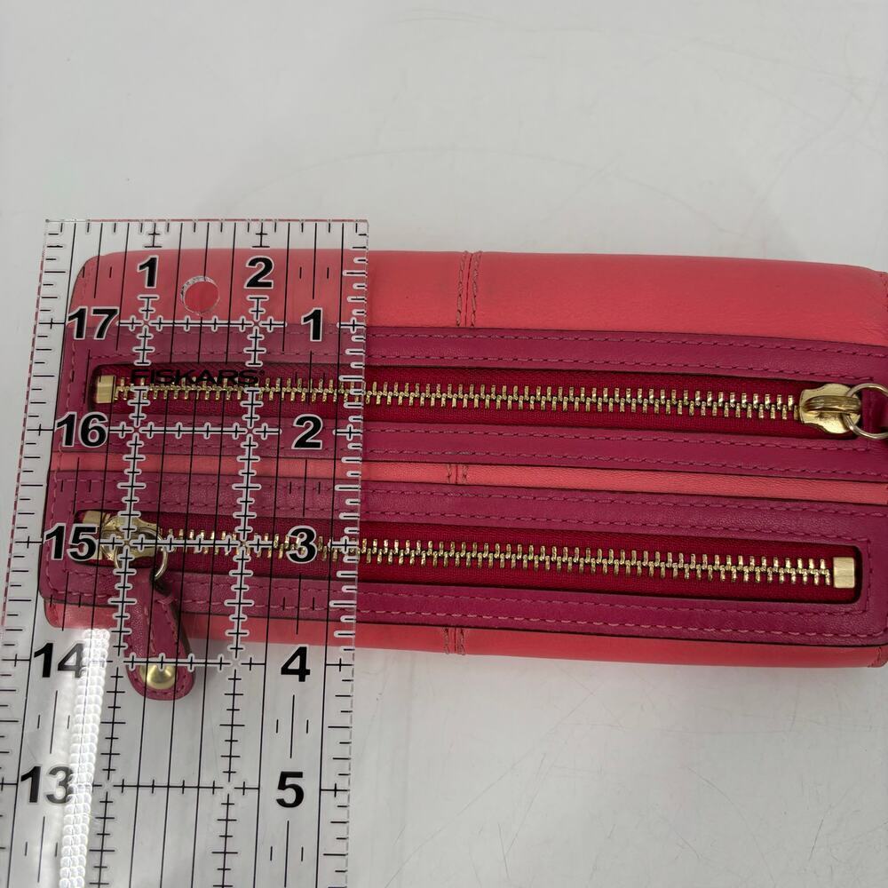 Coach Leather Bonnie Slim Envelope Wallet Double Zipper Coral and Pink‎ 8 Inch - Picture 13 of 13